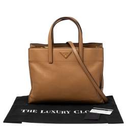 Pre Owned Prada Tan Saffiano Soft Leather Middle Zip Tote
