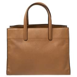 Pre Owned Prada Tan Saffiano Soft Leather Middle Zip Tote