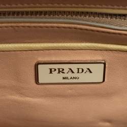 Pre Owned Prada Beige/Black Saffiano Patent Leather Studded Pyramid Frame Satchel