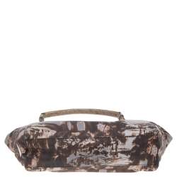 Pre Owned Prada Multicolor Printed Nylon and Crocodile Frame Satchel