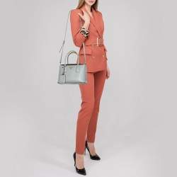 Pre Owned Prada Grey Saffiano Cuir Leather Twin Tote