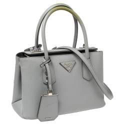 Pre Owned Prada Grey Saffiano Cuir Leather Twin Tote