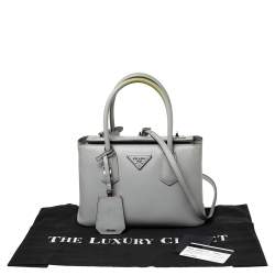 Pre Owned Prada Grey Saffiano Cuir Leather Twin Tote
