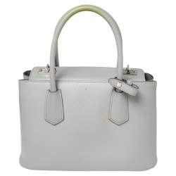 Pre Owned Prada Grey Saffiano Cuir Leather Twin Tote