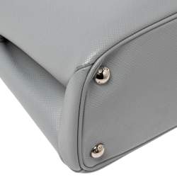 Pre Owned Prada Grey Saffiano Cuir Leather Twin Tote