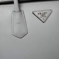 Pre Owned Prada Grey Saffiano Cuir Leather Twin Tote
