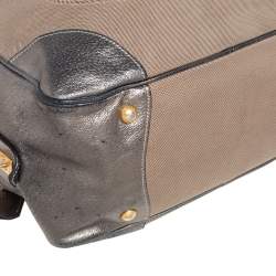 Pre Owned Prada Beige/Metallic Leather and Jacquard Canvas Logo Bauletto Bag
