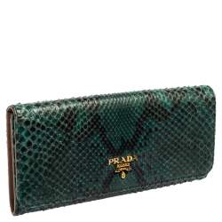 Pre Owned Prada Black/Green Python Flap Continental Wallet