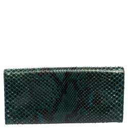 Pre Owned Prada Black/Green Python Flap Continental Wallet