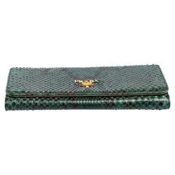 Pre Owned Prada Black/Green Python Flap Continental Wallet