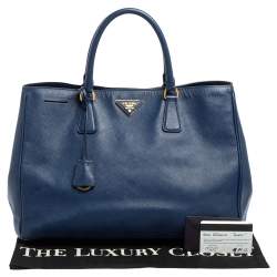 Pre Owned Prada Blue Saffiano Lux Leather Medium Galleria Tote