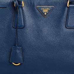 Pre Owned Prada Blue Saffiano Lux Leather Medium Galleria Tote