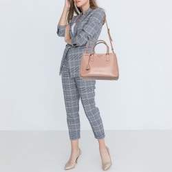 Pre Owned Prada Dusty Pink Saffiano Lux Leather Middle Zip Galleria Tote
