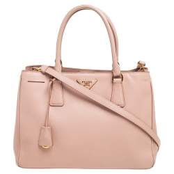 Pre Owned Prada Dusty Pink Saffiano Lux Leather Middle Zip Galleria Tote