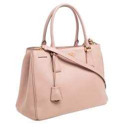 Pre Owned Prada Dusty Pink Saffiano Lux Leather Middle Zip Galleria Tote