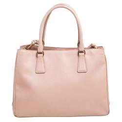 Pre Owned Prada Dusty Pink Saffiano Lux Leather Middle Zip Galleria Tote