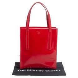 Pre Owned Prada Red Glossy Leather Vintage Tote