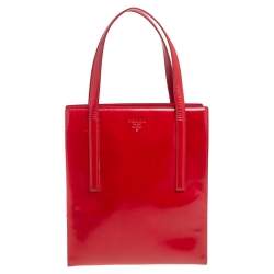 Pre Owned Prada Red Glossy Leather Vintage Tote