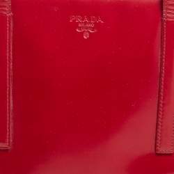 Pre Owned Prada Red Glossy Leather Vintage Tote