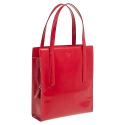 Pre Owned Prada Red Glossy Leather Vintage Tote