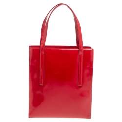 Pre Owned Prada Red Glossy Leather Vintage Tote