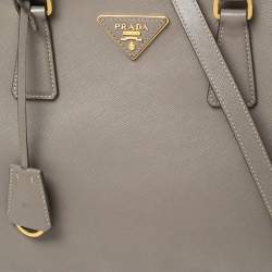 Pre Owned Prada Argilla Saffiano Lux Leather Medium Galleria Double Zip Tote
