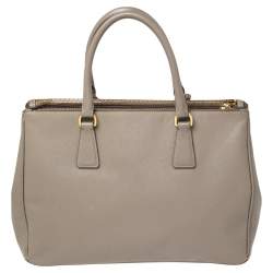 Pre Owned Prada Argilla Saffiano Lux Leather Medium Galleria Double Zip Tote
