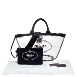 Pre Owned Prada Black/Transparent Canvas and PVC Logo Tote
