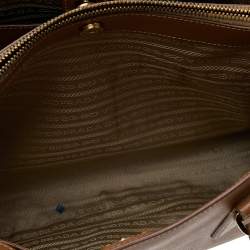 Pre Owned Prada Brown Saffiano Lux Leather Small Middle Zip Tote