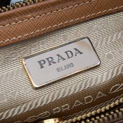 Pre Owned Prada Brown Saffiano Lux Leather Small Middle Zip Tote