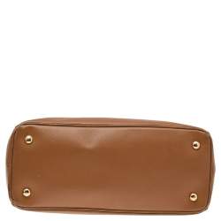 Pre Owned Prada Brown Saffiano Lux Leather Small Middle Zip Tote