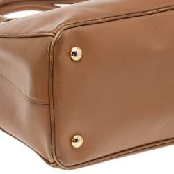 Pre Owned Prada Brown Saffiano Lux Leather Small Middle Zip Tote