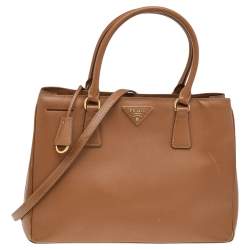 Pre Owned Prada Brown Saffiano Lux Leather Small Middle Zip Tote