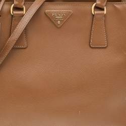 Pre Owned Prada Brown Saffiano Lux Leather Small Middle Zip Tote