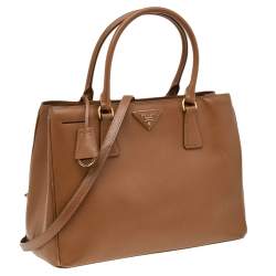 Pre Owned Prada Brown Saffiano Lux Leather Small Middle Zip Tote