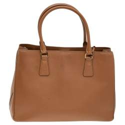 Pre Owned Prada Brown Saffiano Lux Leather Small Middle Zip Tote