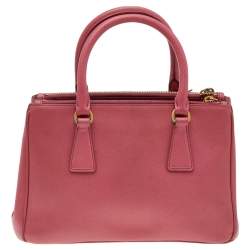 Pre Owned Prada Pink Saffiano Lux Leather Small Galleria Double Zip Tote