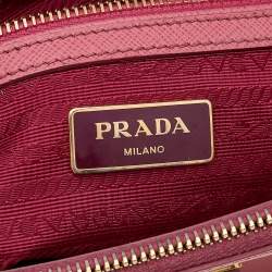 Pre Owned Prada Pink Saffiano Lux Leather Small Galleria Double Zip Tote