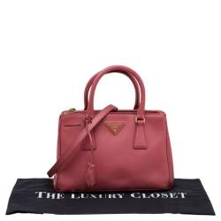 Pre Owned Prada Pink Saffiano Lux Leather Small Galleria Double Zip Tote