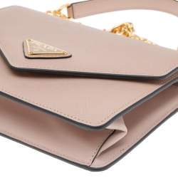 Pre Owned Prada Beige Saffiano Leather Flap Shoulder Bag