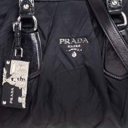 Pre Owned Prada Black Nylon Tessuto Metal Handle Satchel
