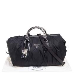 Pre Owned Prada Black Nylon Tessuto Metal Handle Satchel