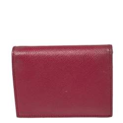 Prada Fucshia Saffiano Leather Bifold Card Holder 
