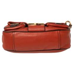Pre Owned Prada Orange/Brown Leather Double Pocket Shoulder Bag