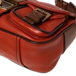 Pre Owned Prada Orange/Brown Leather Double Pocket Shoulder Bag