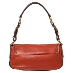 Pre Owned Prada Orange/Brown Leather Double Pocket Shoulder Bag