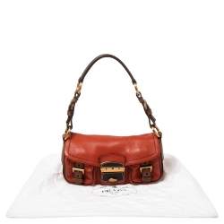 Pre Owned Prada Orange/Brown Leather Double Pocket Shoulder Bag