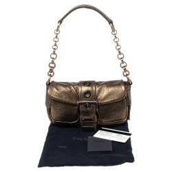 Pre Owned Prada Bronze Leather Sandalo Mini Pocket Shoulder Bag 