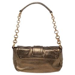 Pre Owned Prada Bronze Leather Sandalo Mini Pocket Shoulder Bag 