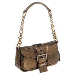 Pre Owned Prada Bronze Leather Sandalo Mini Pocket Shoulder Bag 